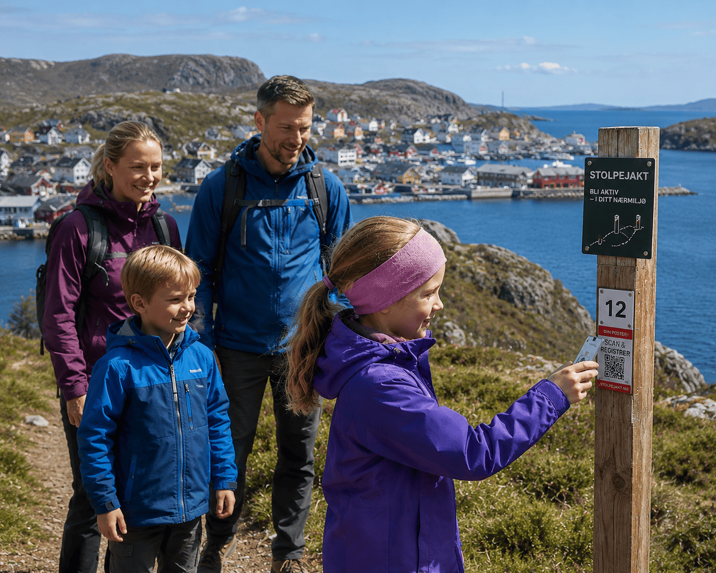 KI generert bilde av en familie som går på stolpejakt
